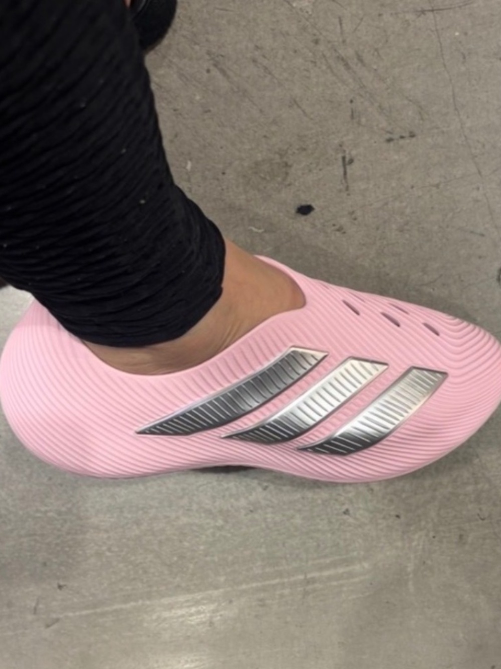 Brand-new adidas Purechill Slides in the Clear Pink and Matte Silver colorway.